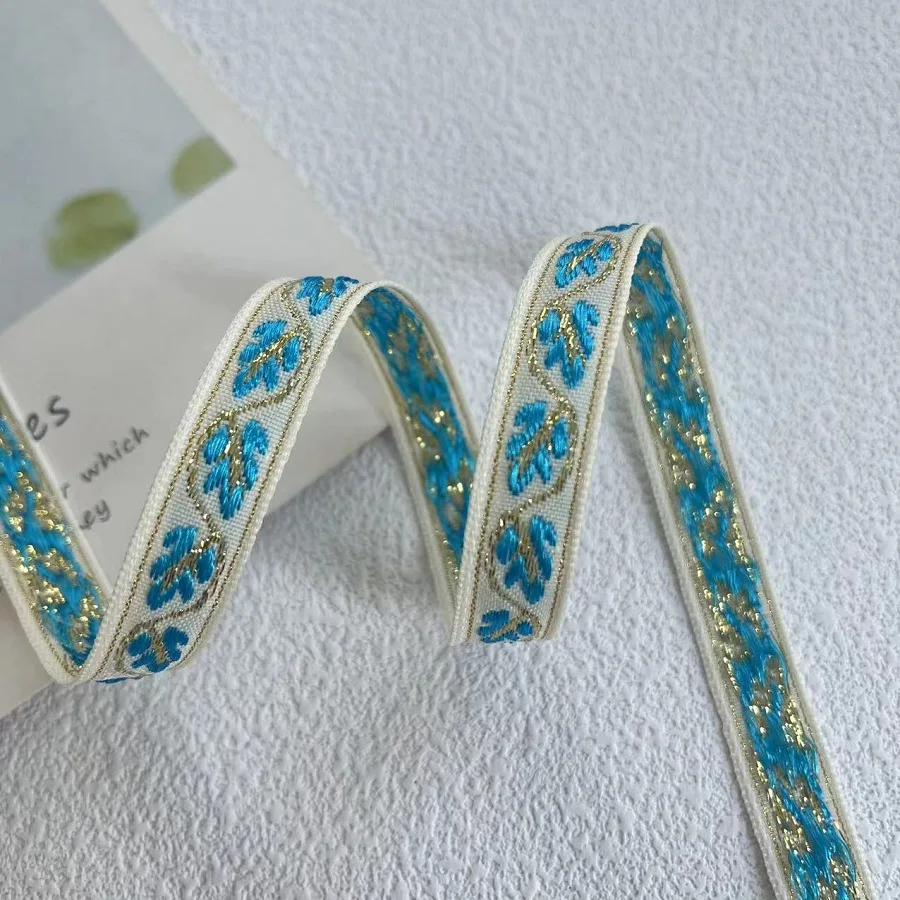 에스닉 스타일 웨빙 우븐 자카드 리본 잎 꽃, 의류 액세서리, LS-2249 너비 1.3 cm, 50 야드/로트