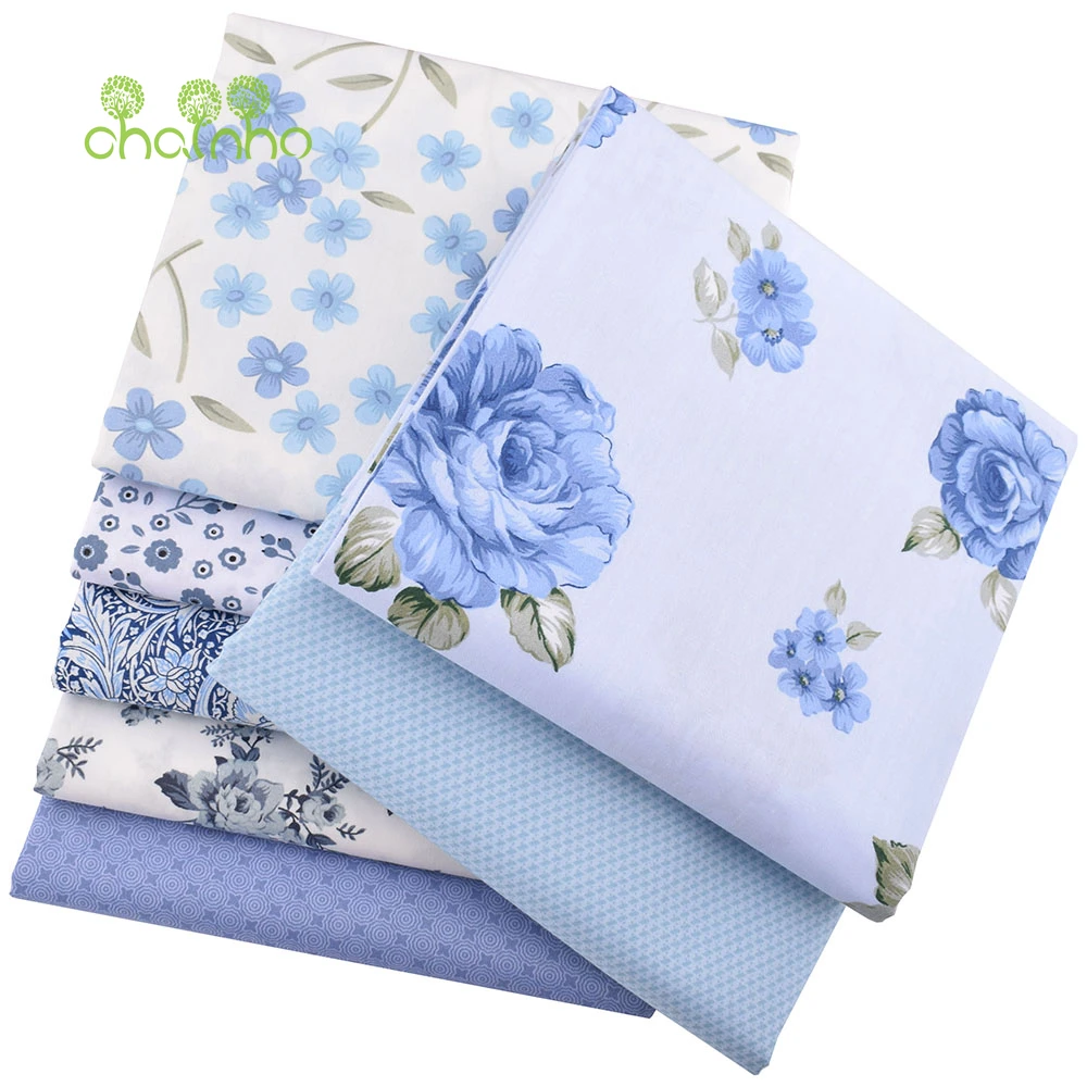 Chainho,Blue Floral Series Printed Twill Cotton Fabric,Patchwork Cloth,DIY Sewing Quilting Home Textiles Material For Baby&Child