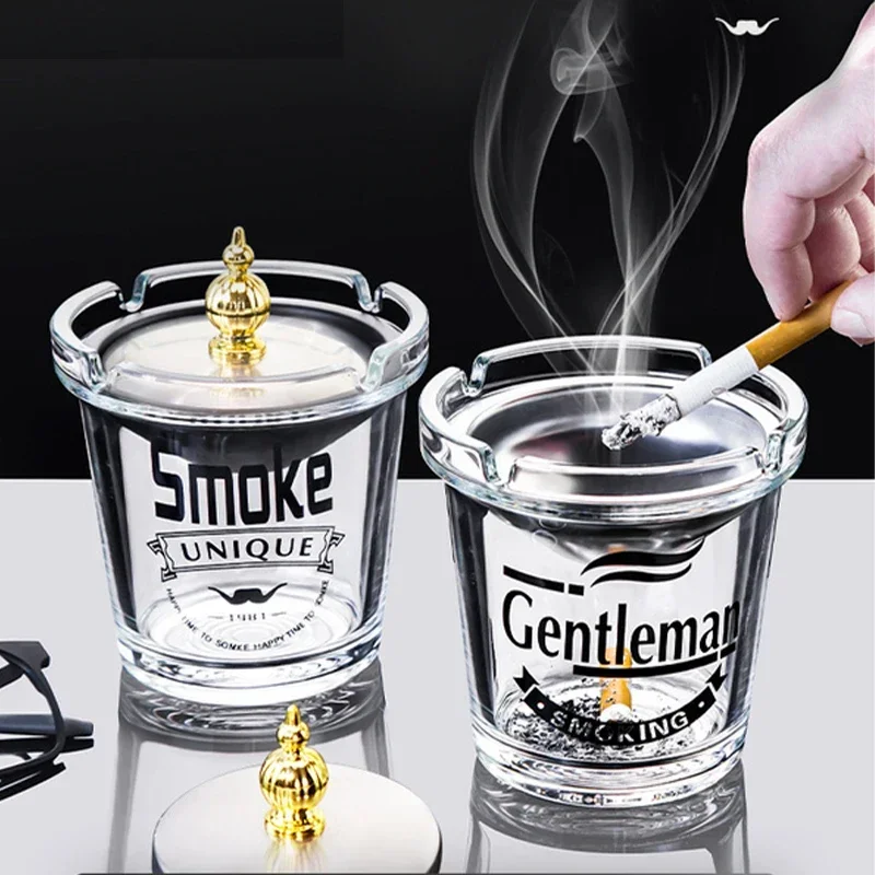 

High-value Glass Ashtray with Lid Funnel Creative Smokeless Ash Tray Windproof Ashtray for Car Office Living Room Decor