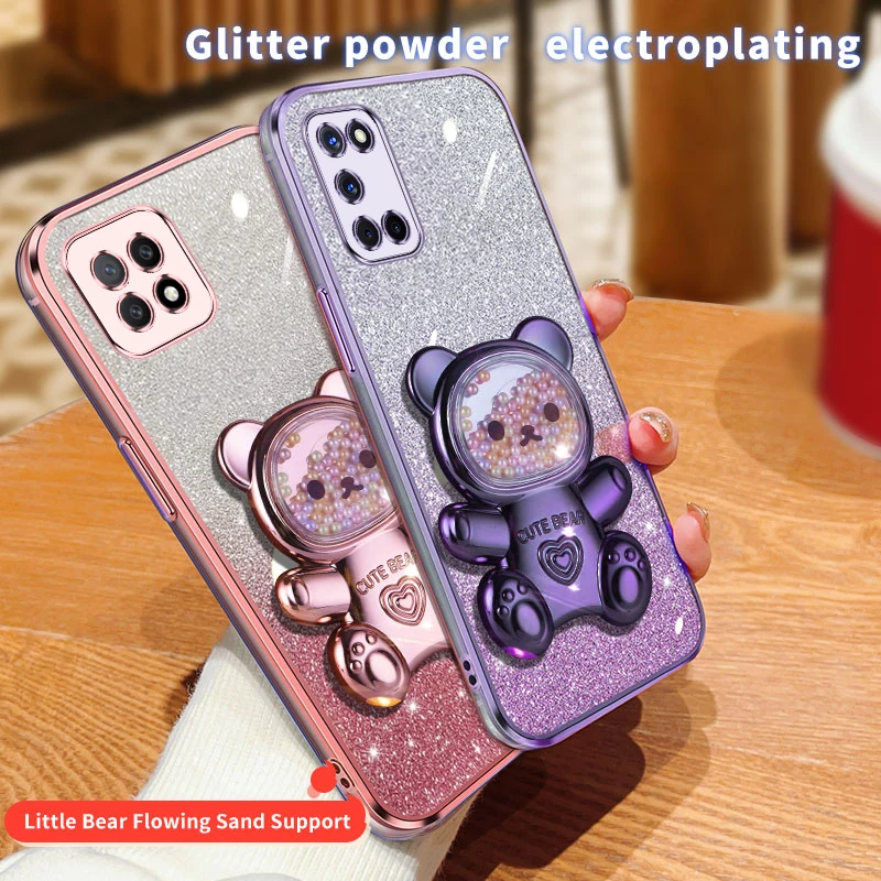 Een 52 Drijfzand Beer Glitter Houder Telefoon Case Voor Oppo A55 A35 A15 A36 A76 A32 A31 A93 A73 a53 A38 A54 A52 A92 4G 5G_voghion.com