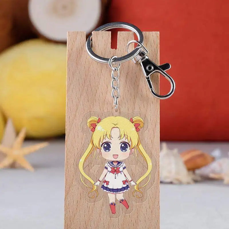20pcs/lot Anime Keychain Double Sided Cartoon Figure Acrylic Pendant Keyring Key Chains For Fans Collection Jewelry Wholesale