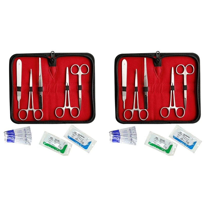 

2X Suture Kit,Stainless Steel Training Instruments With Scalpel Blades For Veterinarian,Biology And Dissection Lab