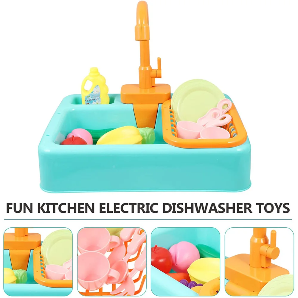 Kids Kitchen Toys Simulation Electric Dishwasher Pretend Play Mini Kitchen Food Educational Summer Toys Role Playing Girls
