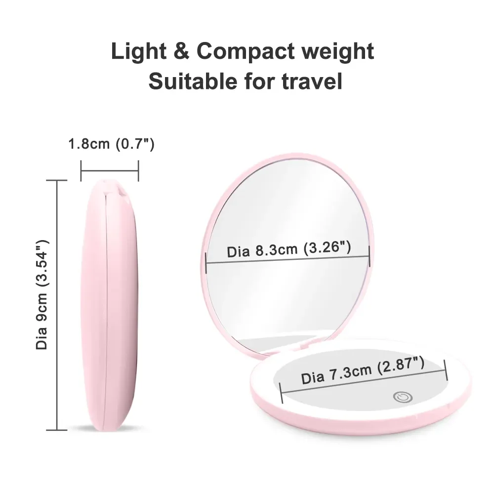 1X/10X Magnification LED Pocket Compact Cosmetic Mirror Rechargeable Slim Travel Makeup Mirror with Lights Portable Double Sided
