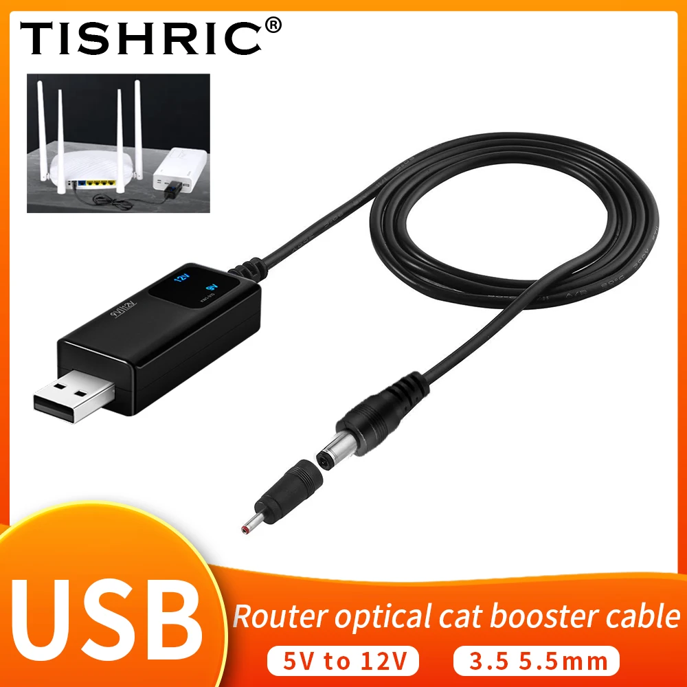 TISHRIC KWS-910 Blue Display Voltage USB to DC 5.5/3. 5mm Router Optical Cat Booster Wire DC 5V to 9V/12V USB Power Boost Cable charging cable usb charging cable