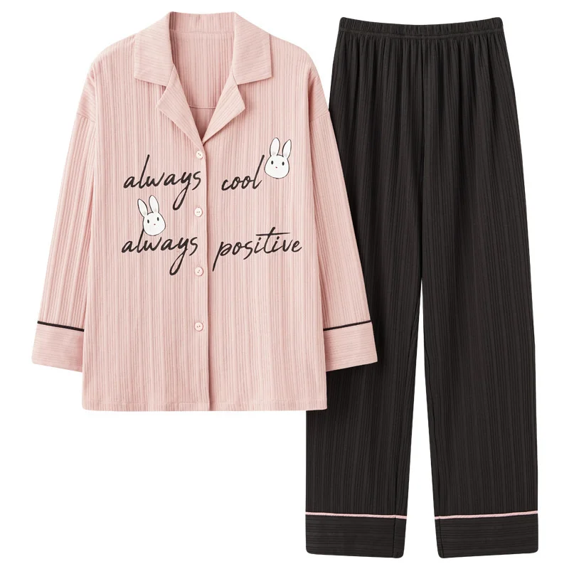Pajamas women's cardigan Lapel long sleeved trousers sweet and lovely cartoon autumn and winter home clothes