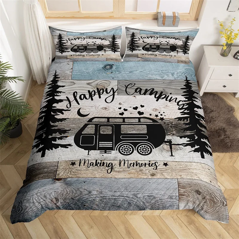  Camper Comforter Cover Happy Camping Bedding Set