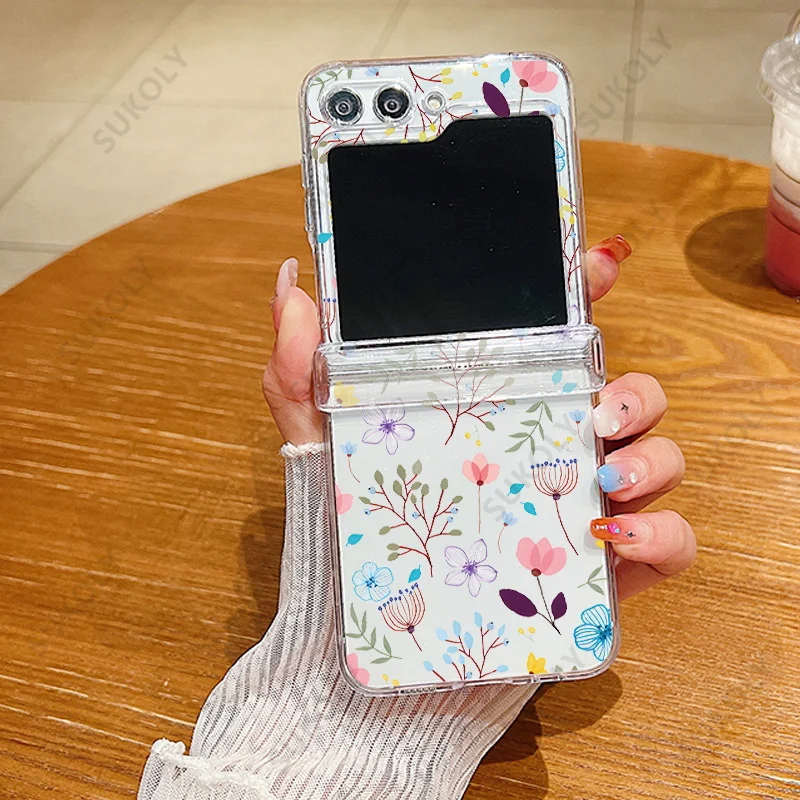 Elegant Floral Transparent Folding Phone Case - Hard Back Cover