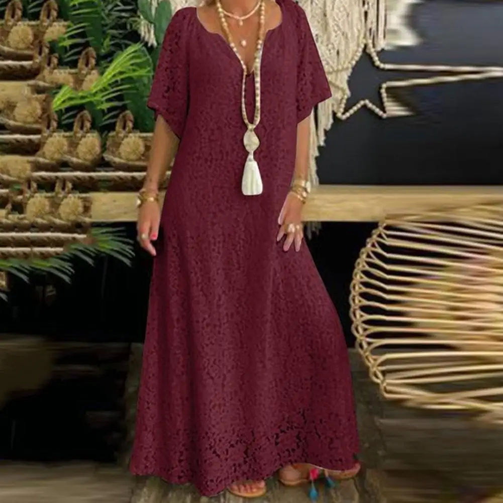 

Женское кружевное платье, элегантное кружевное летнее платье с V-образным вырезом и вышивкой, удобная Праздничная пляжная одежда со средней талией