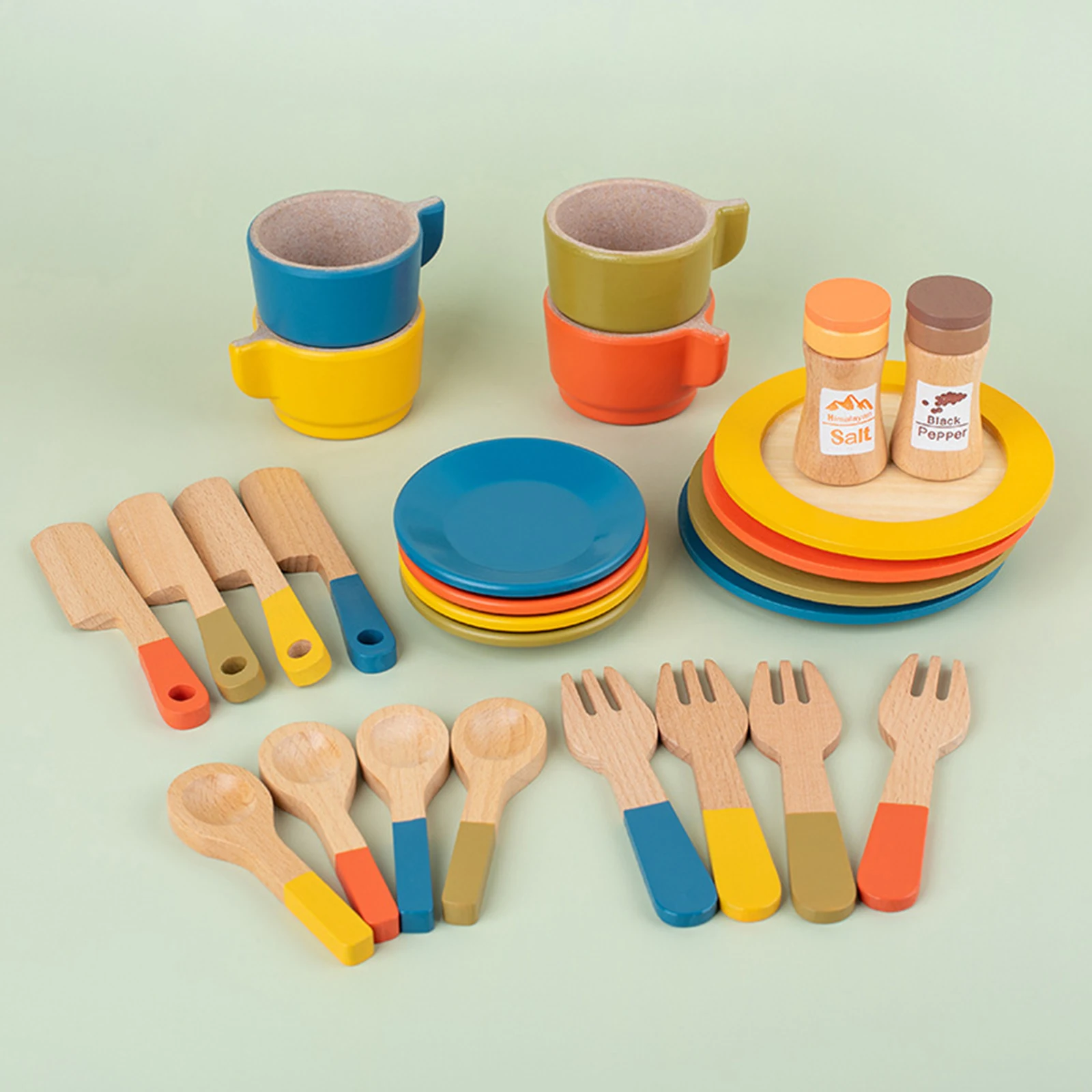 Montessori Wooden Toy Plates Dishes Play Cutlery Plate Set Pretend Play Playset Gift House Wooden Toys Simulation Afternoon