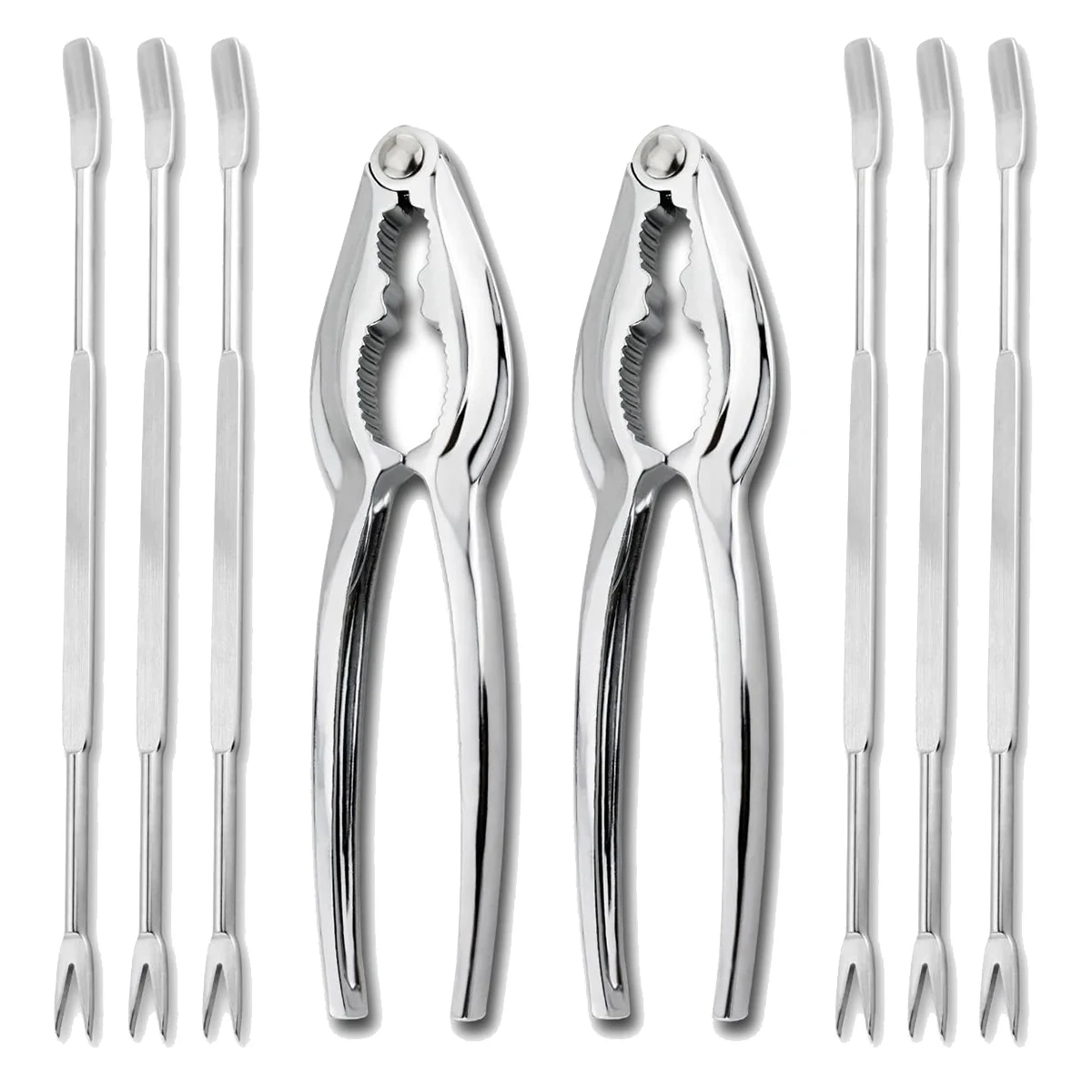 Seafood Tool Kit Stainless Steel Crab Leg Cracker and Forks Nut Cracker Set Shellfish Sheller 8 Piece seafood tool kit