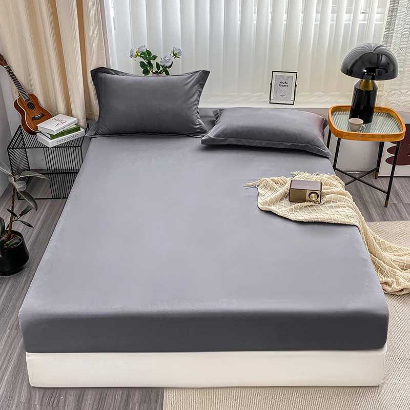 Premium Solid Color Fitted Bed Sheet with Elastic Band - Anti-Slip Adjustable Mattress Cover
