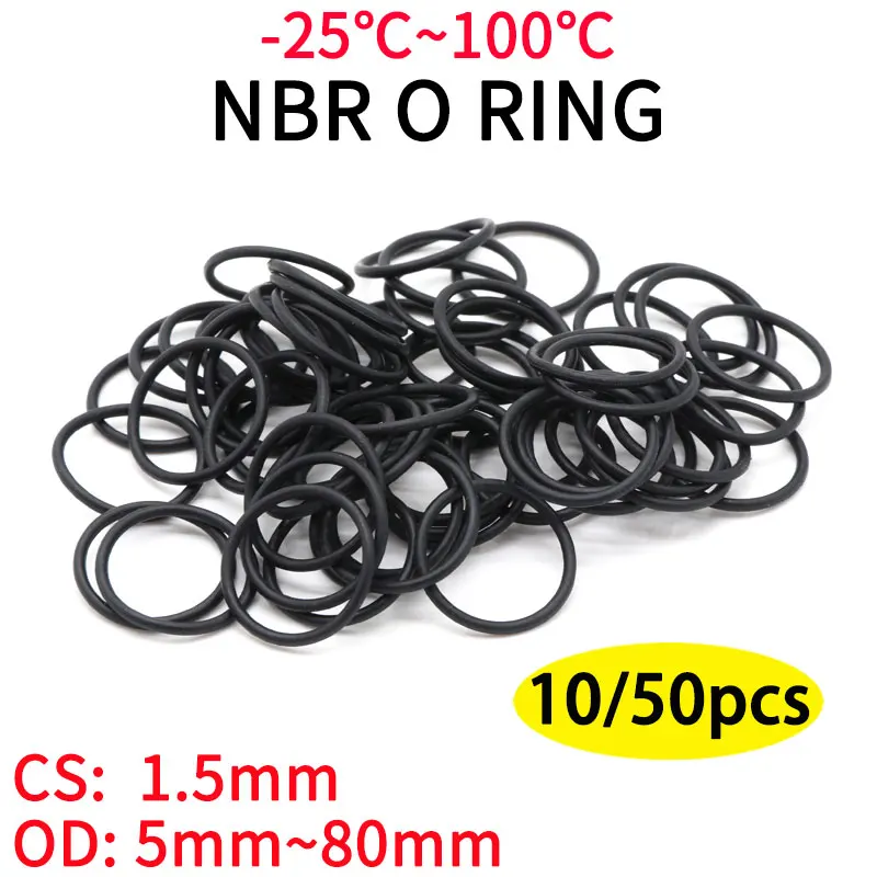 

10/50Pcs Black NBR O Ring Gasket CS 1.5mm OD 5mm ~ 80mm NBR Automobile Nitrile Rubber Round Corrosion Oil Resist Sealing Washer