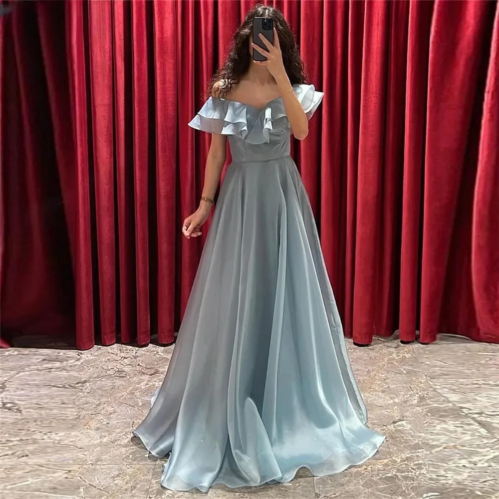 

Sevintage Simple Baby Blue Organza Prom Dresses Off The Shoulder Formal Pleat Ruched Gown Homecoming Dress Graduation Party 2024