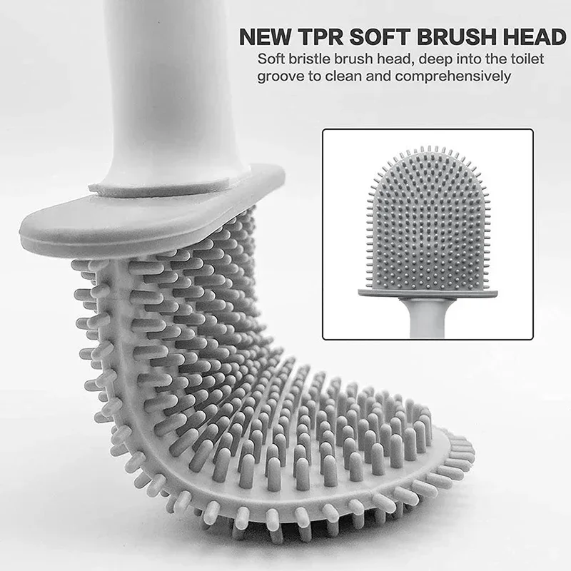 Wall-Mounted Silicone Toilet Brush Set Easy-Install Long-Handle No Dead Corners Efficient Cleaning Portable Design Holder