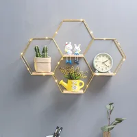 Metal Floating Wall Shelf Sundries Storage Holder Living Room Home Decoration Wall Mounted Hexagon Shelf Handicraft Display Rack 1