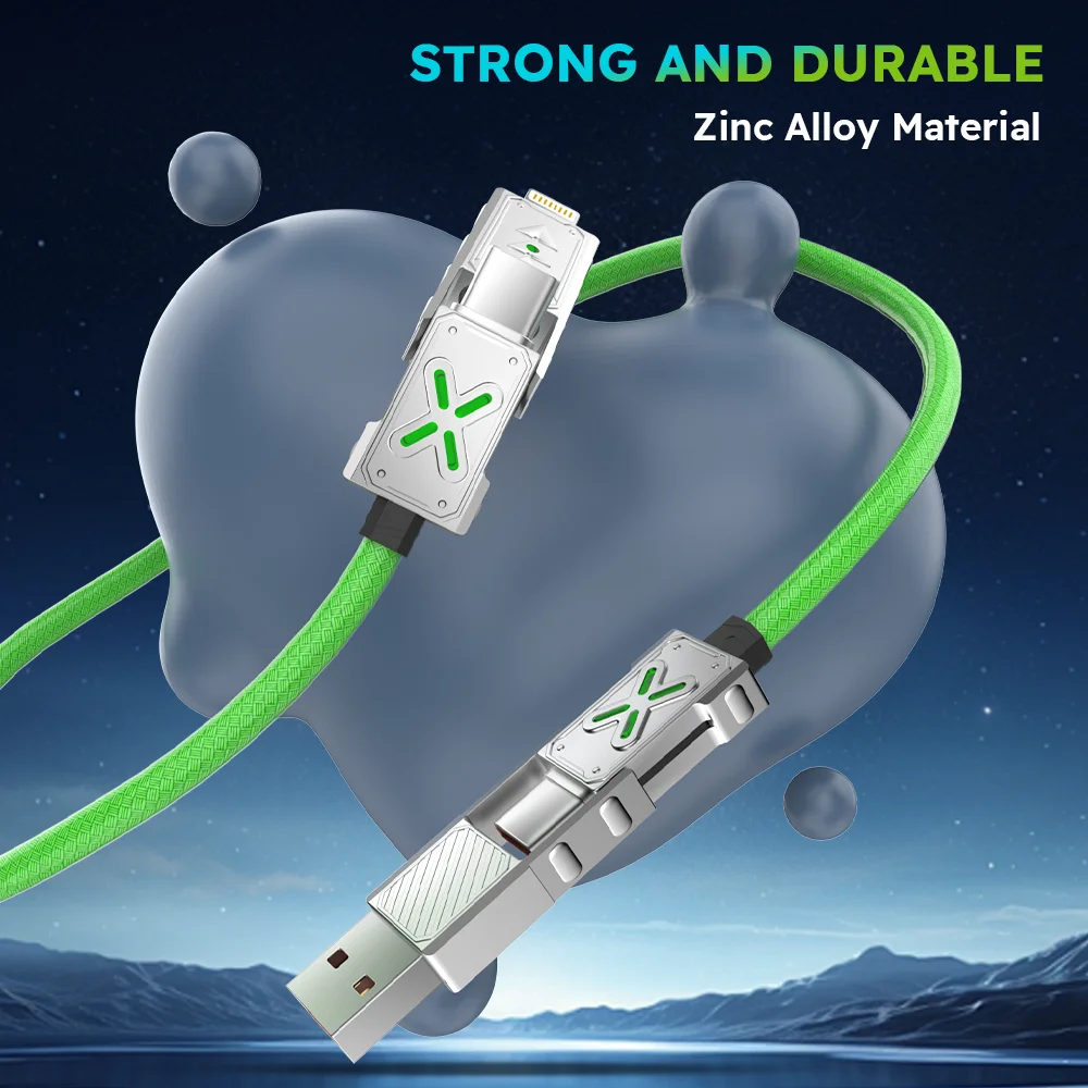 4 In 1 Fast Charging Cable With Zinc Alloy Connectors Usb A/c To Lightning/type C  For Iphone/ipad/android/laptops, Alina Gadgets