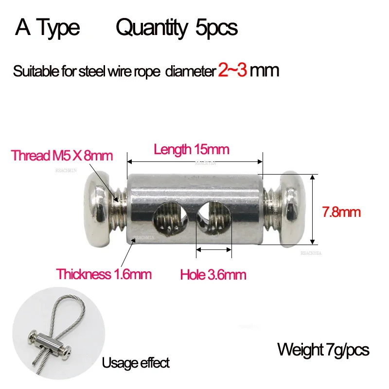 Fit 1~4mm Wire Rope Self-locking Device Double Hole Locking DIY Lighting Hanging Lifting Cable Fasteners Clip Adjustable Buckle