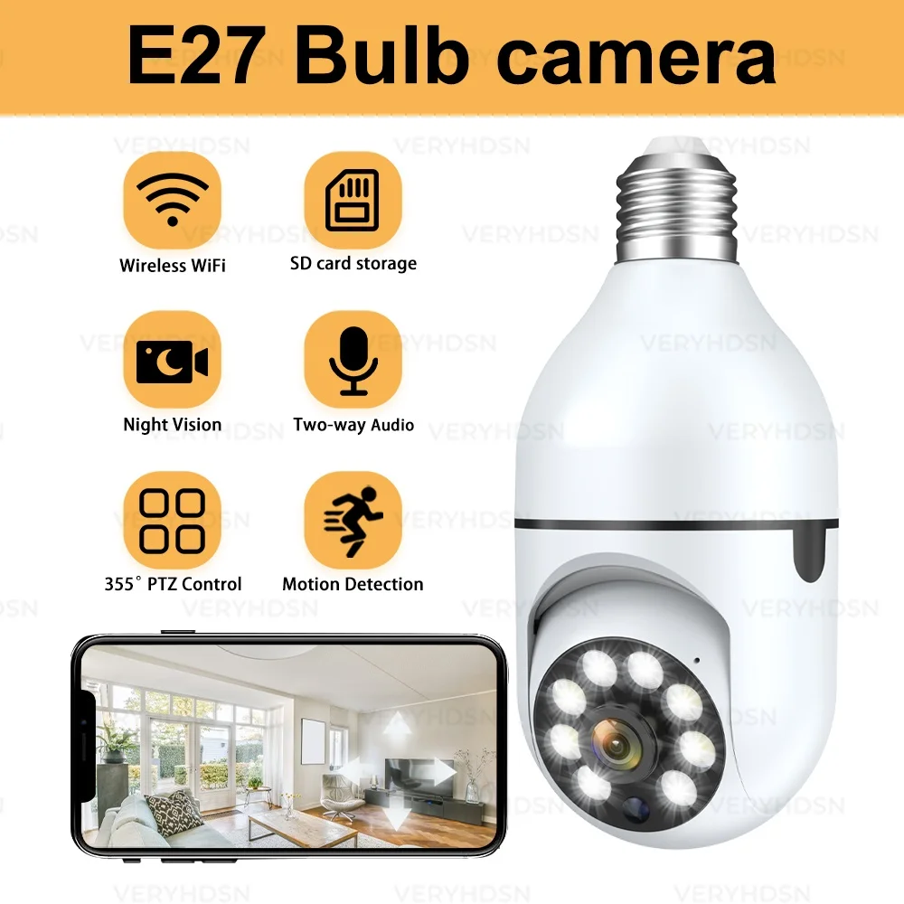 E27 Bulb Wifi Surveillance Camera Wireless Night Vision HD Automatic Human Tracking Security Baby Monitor Zoom Full Color Video