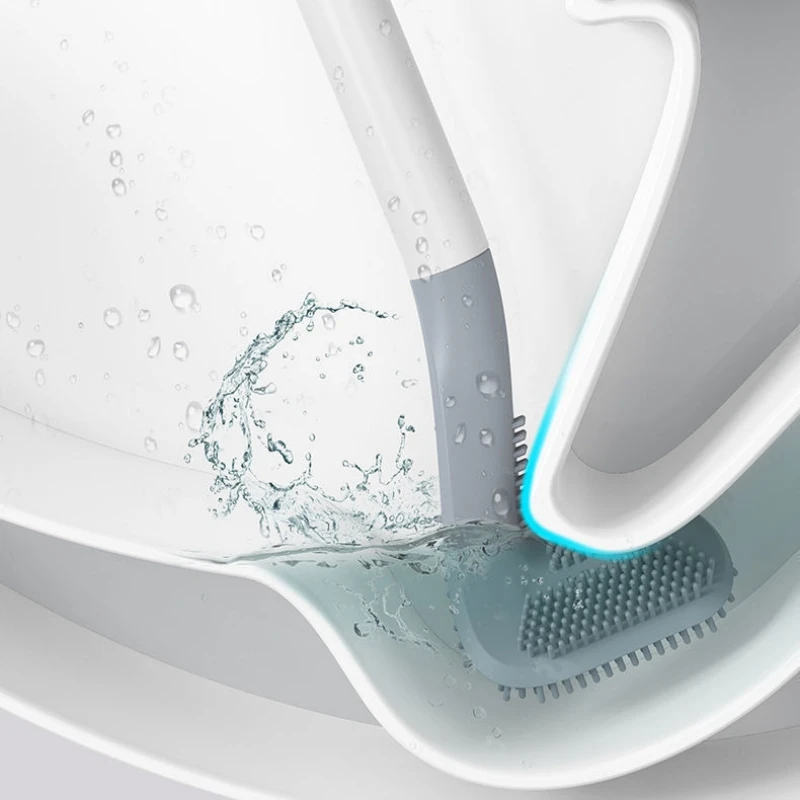 TPR Silicone Toilet Brush With Quick Drying Holder Long Handle Toilet Bowl Cleaner Bathroom Cleaning Tool