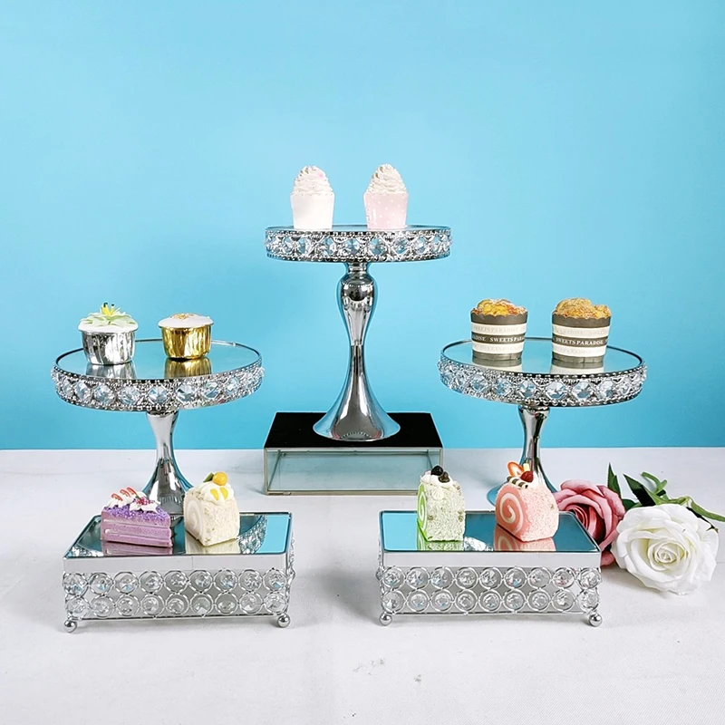 1-11pcs Rectangular Mirror-Top Cake Stand Risers Dessert Tray Set (Gold) 3 tiers cupcake stand
