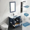 36" Bathroom Vanities Cabinet with Sink Combo Set Undermount Ceramic Sink w/Thickened Wood Matte Black Faucet Navy Blue 3