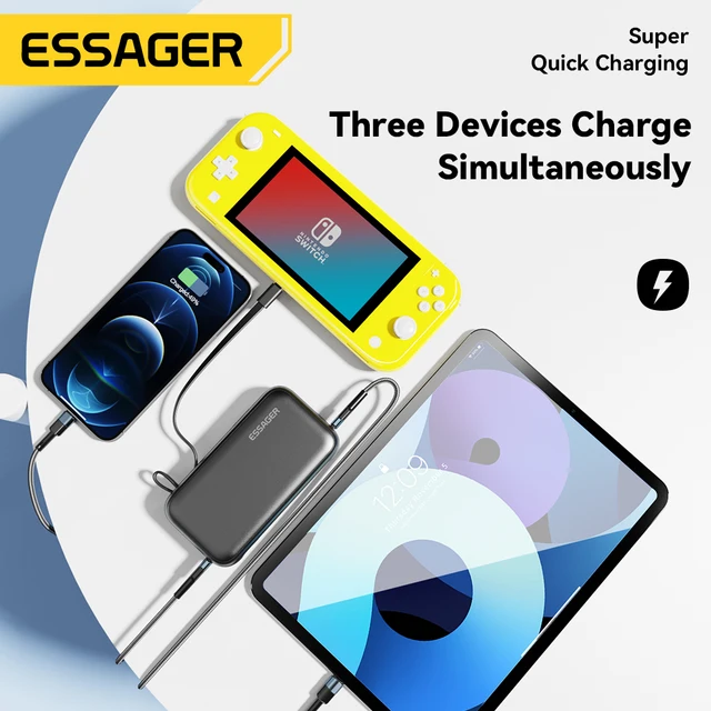 Essager Power Bank Portable 15000mAh in With USB C Cable External Spare Battery Pack for iPhone iPad Macbook 65W Fast Charger 5