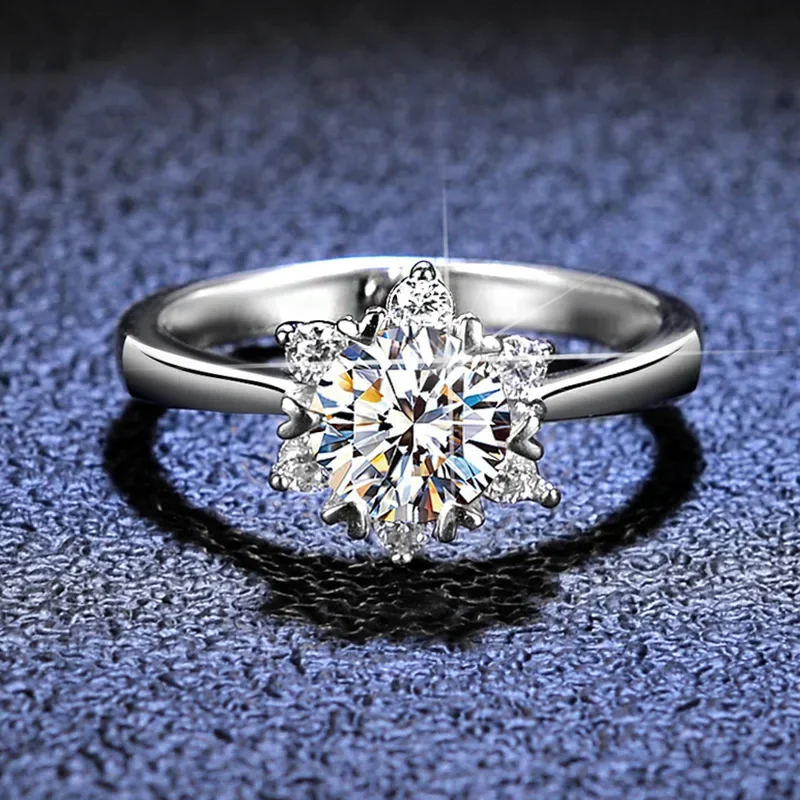 Luxury Rare Pt950 Platinum Rings Top Snowflake 1 Carat Moissanite Diamond Rings Fine Jewelry Wedding Band Gift For Women