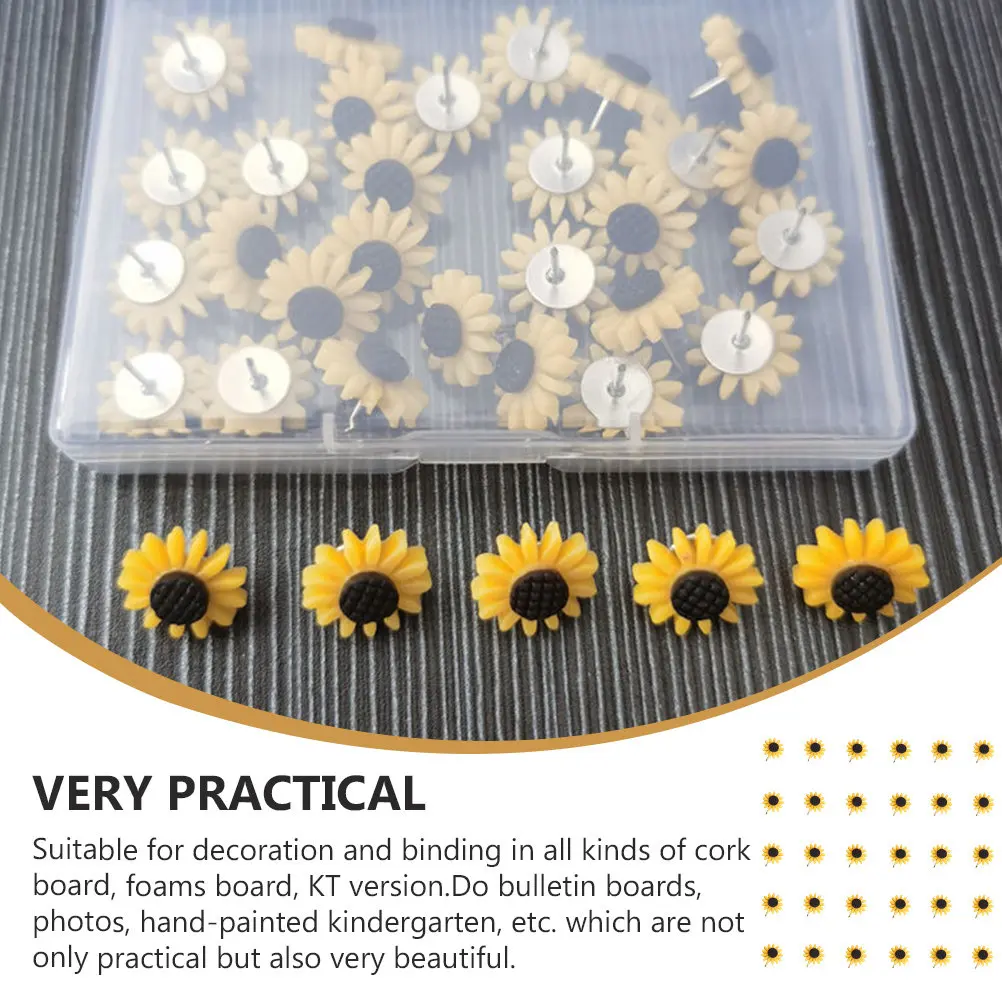 30Pcs 장 해바라기 푸시핀 다기능 써머핀 가정용 사무실 DIY 포스터 액세서리 다채로운 레진 철제