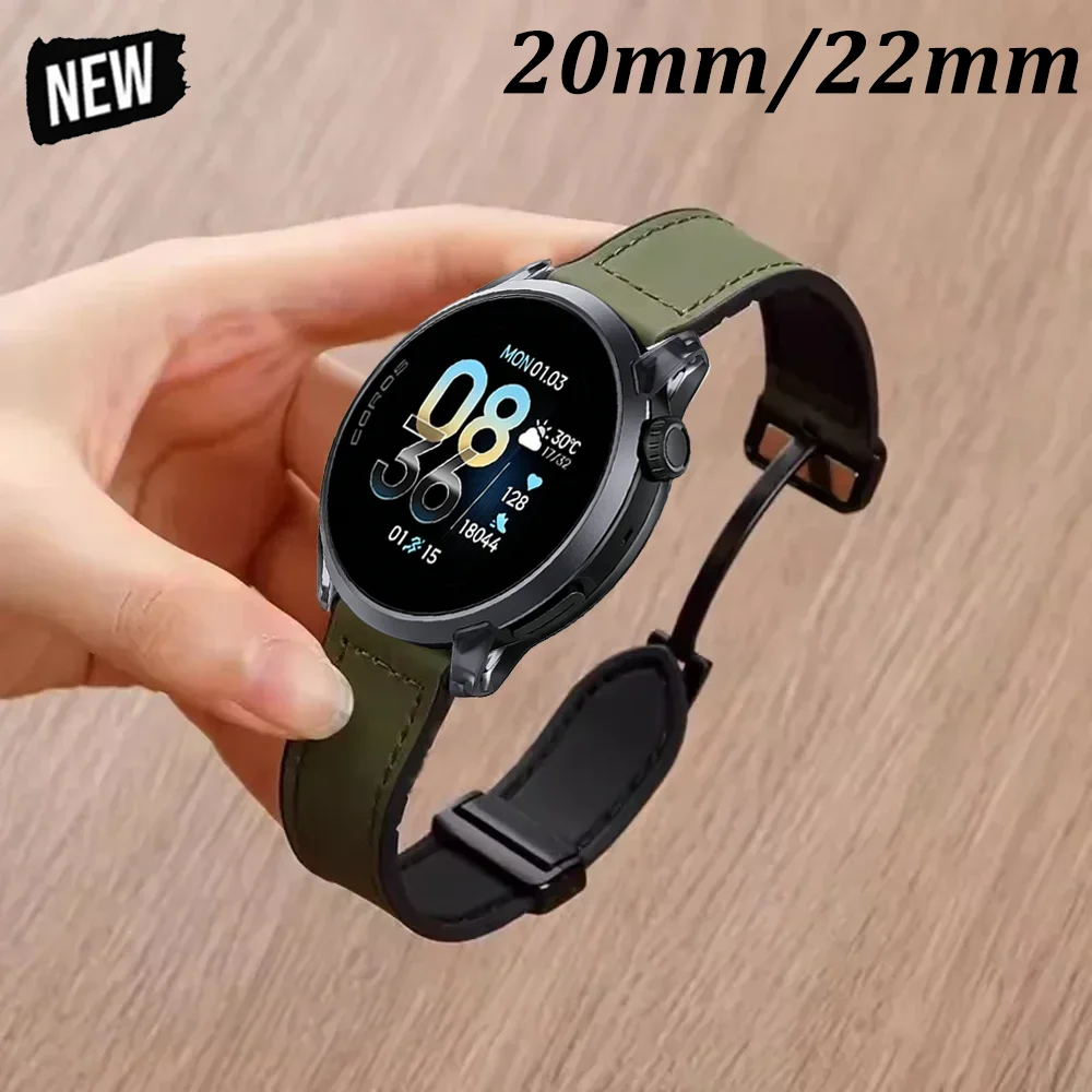 Dual-Tone Silicone and Leather Adjustable Watch Strap, 22mm/20mm