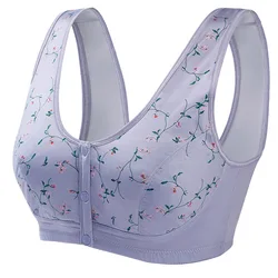 Bra No Underwire No Trace Ice Wire Front Button Vest Type Mother's Underwear Silky Printed Bra for The Elderly