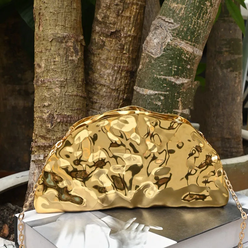 NEW Acrylic Shell Shape Clutch Bag Gold Women Evening Party Cute Metal Shiny Purse Handbag 2025 Wholesale Clutch Bag