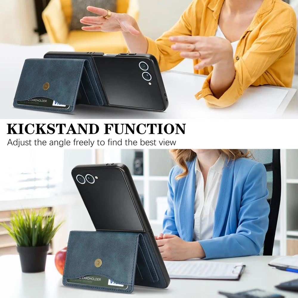 Magnetic Leather Wallet Phone Case with Kickstand and Card Holder