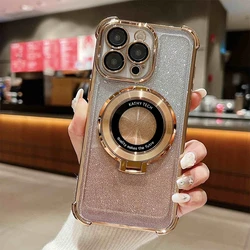 Elegant Plating Magnetic Holder Case with Silicone Stand in Black for Xiaomi 13T (FS SFCX Gold)