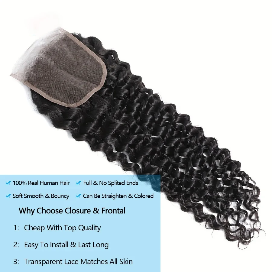 

20 22 24 inch Deep Wave Hair Bundles with Closures 12A Raw Hair Long Thick Deep Curly Human Hair Bundles with 4x4 Lace Closure