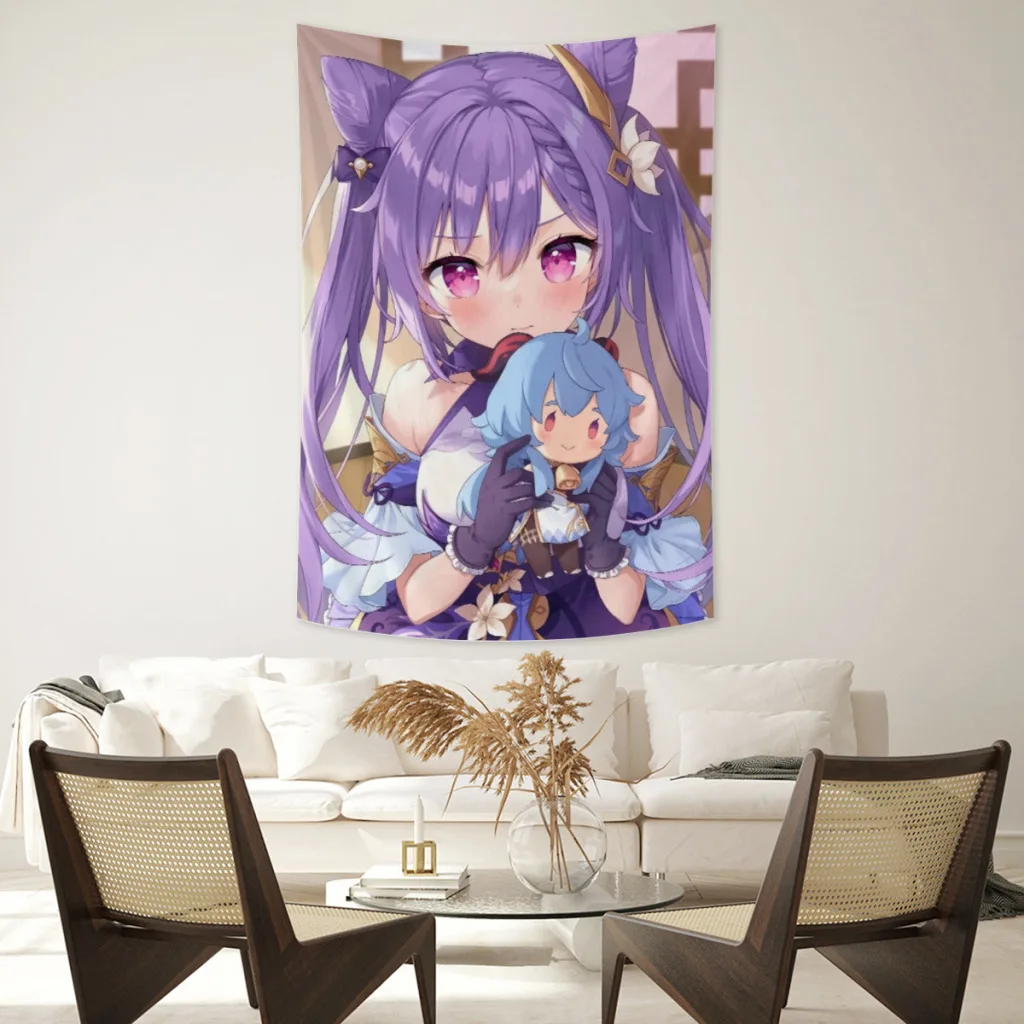 

Kawaii Anime Tapestry Genshin Keqing Wall Hanging For Bedroom Décor Aesthetic