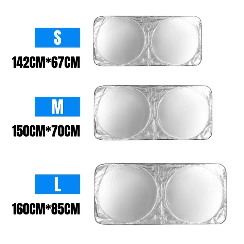 Front Windshield Sunshade Cover with Buckle Closure, Silver-Coated Double Ring Design Polyester Material for Car Sun Protection