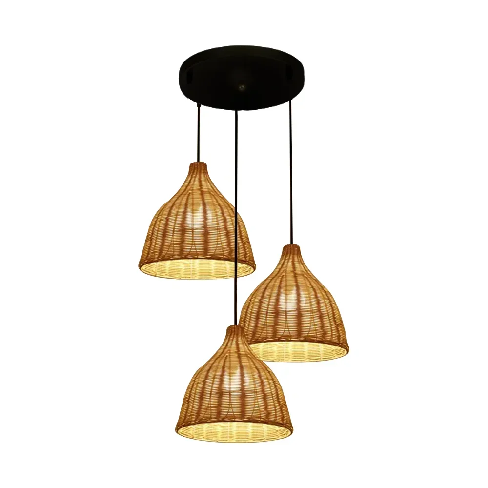 Modern Natural Materials Rattan Lamp Basket Light Fixture Home Decor Chandelier Pendant Lights for Farmhouse