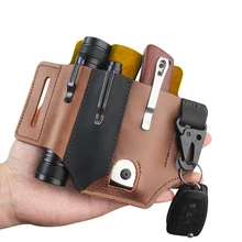 

Leather Knife Sheaths EDC Tool Pocket Multitool Sheath for Men EDC Pocket Organizer With Key Holder Flashlight Pouch Cowhide