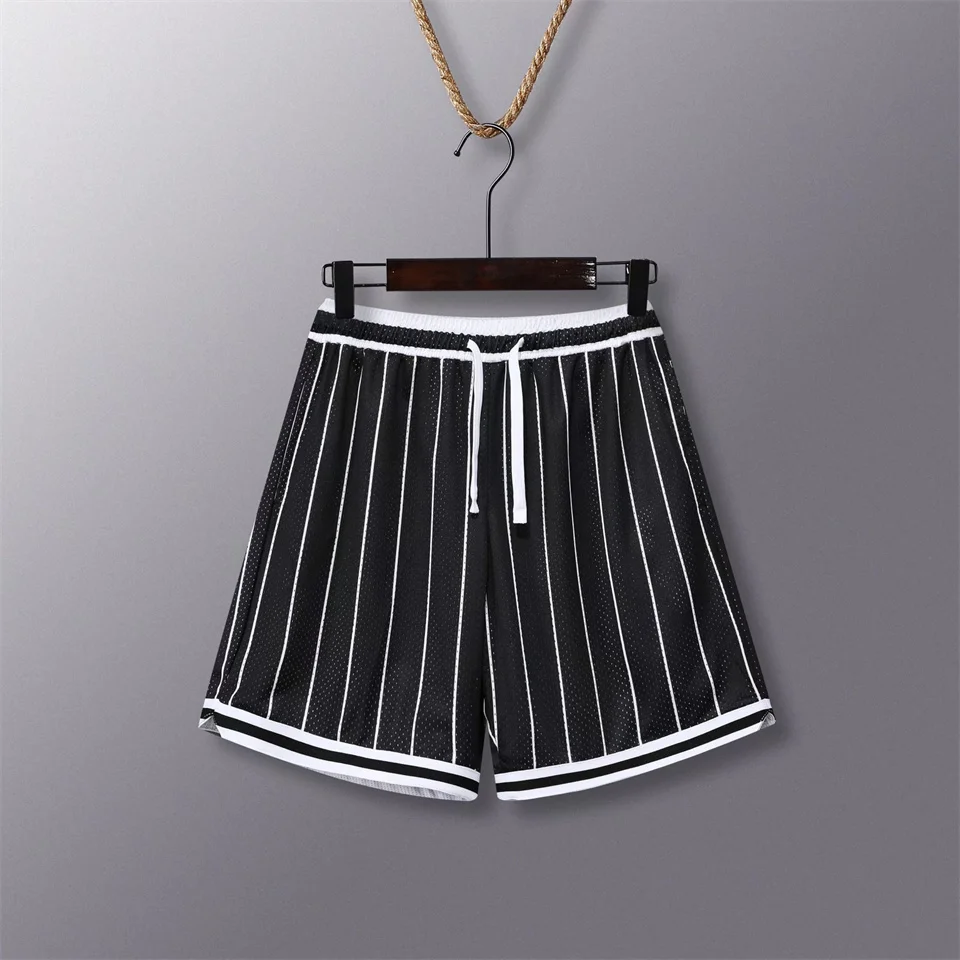 

Stripe Basketball Shorts for Men Elastic Waist Drawstring Quick Dry Crossfit Male Exercise Training Jogging Running Gym Shorts