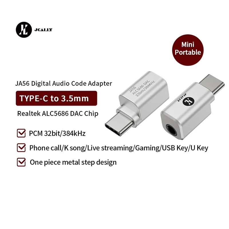 

JCALLY JA56 Chip ALC5686 Type-c to 3.5mm HIFI Earphoen Standard Digital Audio Adaptar Mini Portable JA04 ALC5686 for Android