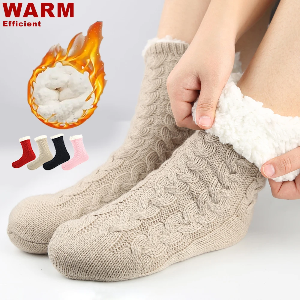 

1 Pair Winter Plush Thicken Mid Socks At Home Cold Prevention Floor Socks Rubber Anti Slip High Quality Men Women Winter Socks