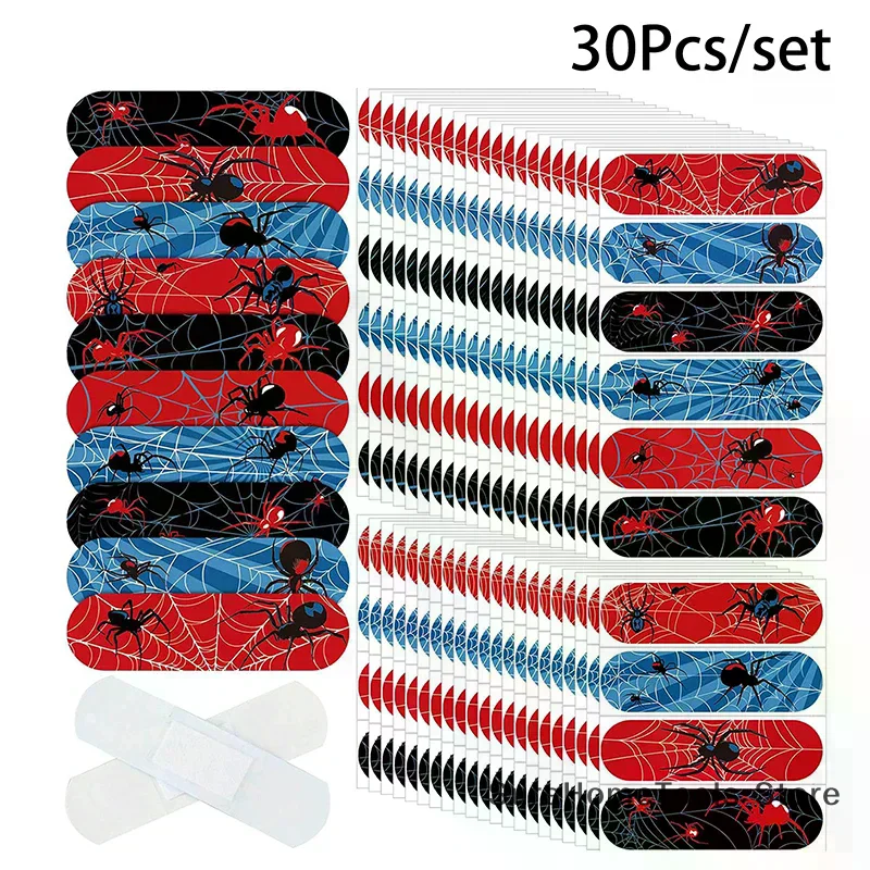 30PCS Cartoon Spider Adhesive Bandages Disposable Breathable Wound Dressing First Aid Plaster Skin Tape Kids Adults Home Travel