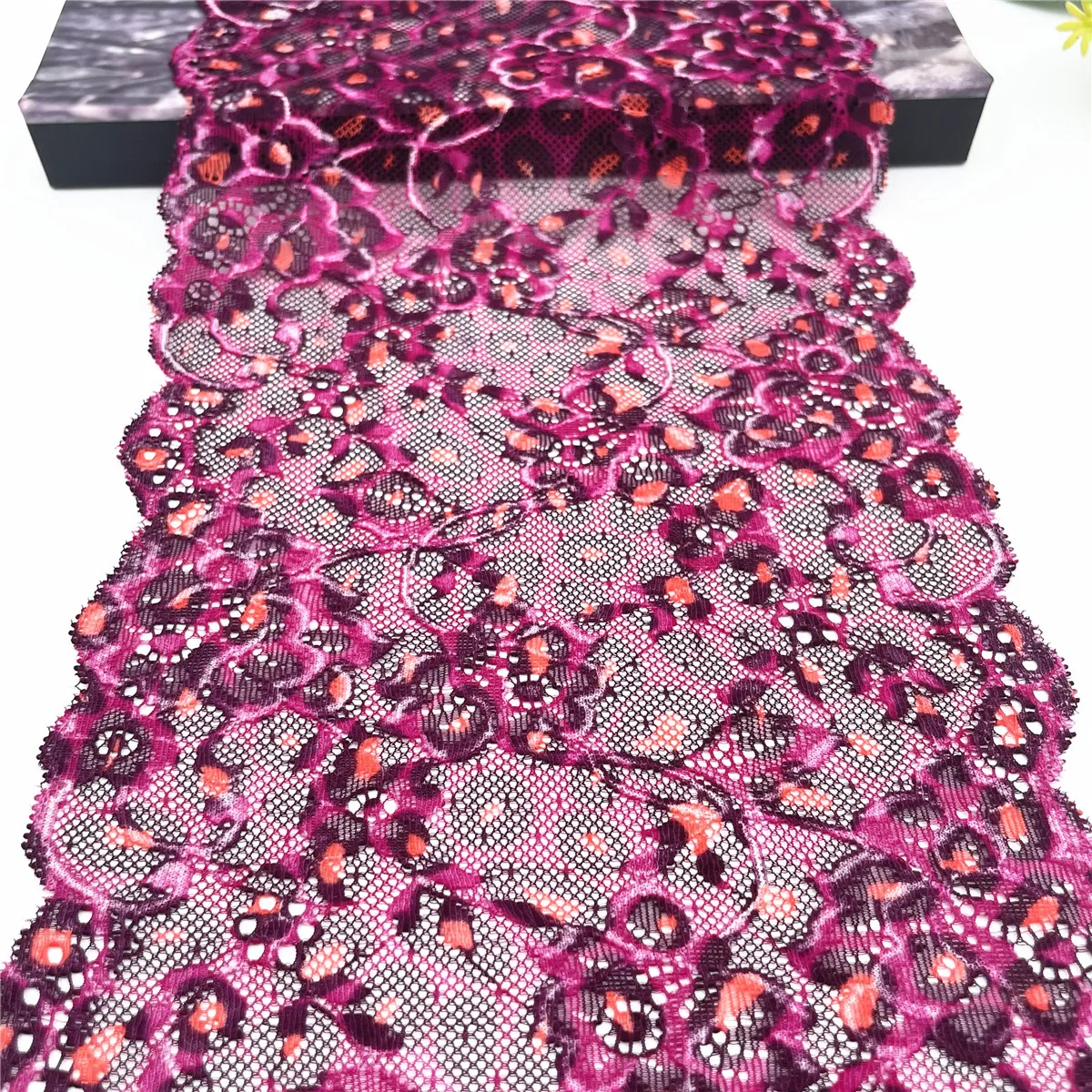 3y/lot 19cm Floral Violet Elastic Lace Trim DK Purple 2