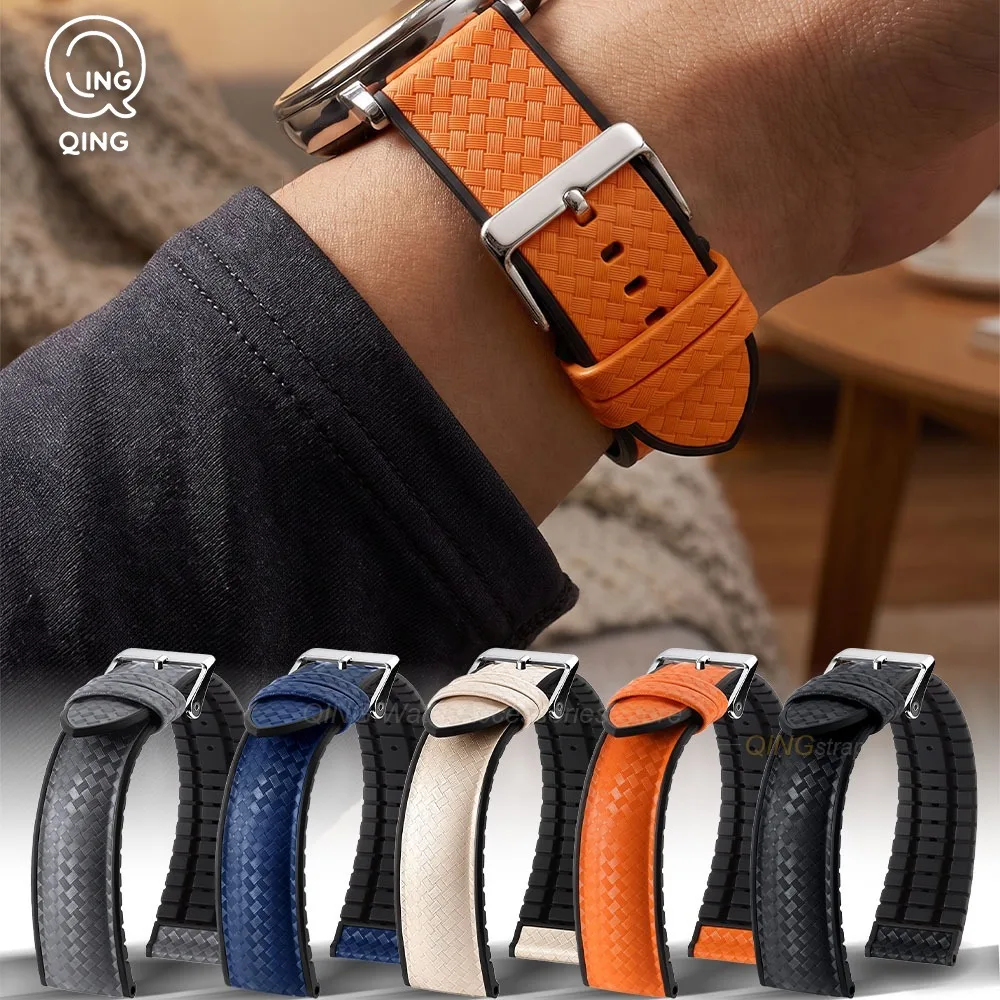 Premium 20mm Two-Tone Carbon Fiber Silicone Watch Strap - Sporty & Waterproof Replacement Band