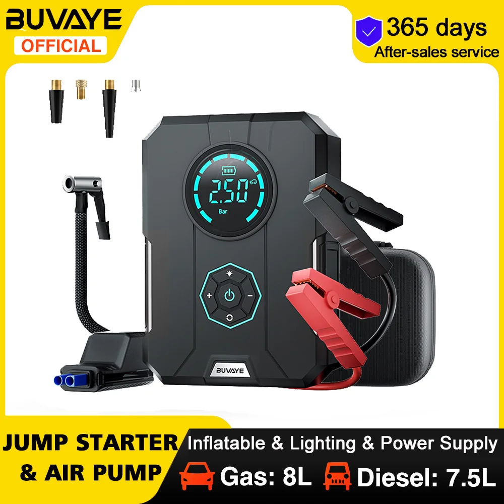 BUVAYE 4 In 1 Car Jump Starter Air Pump Power Bank Portable Air
