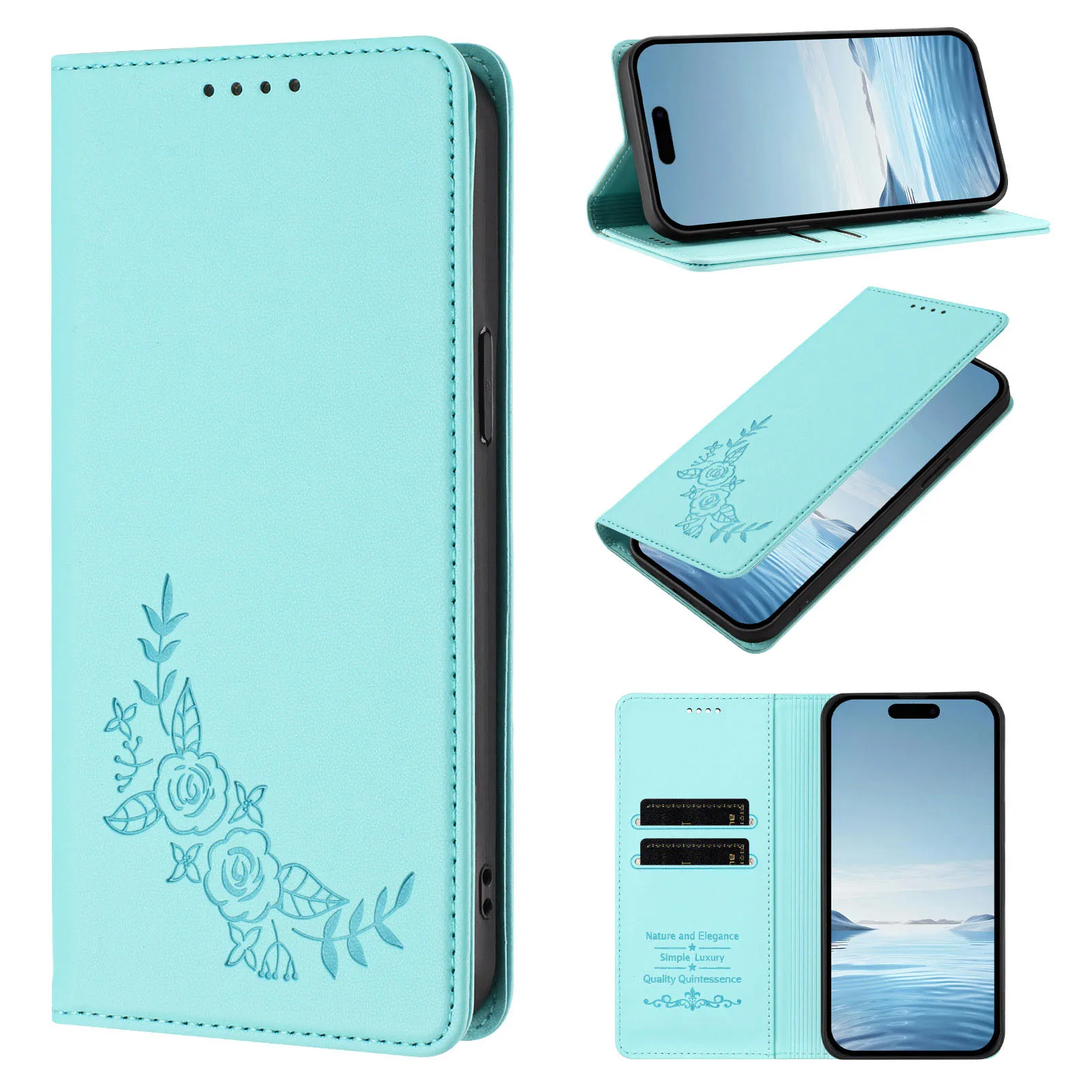 Lotus Flowers Leather Flip Case with Magnetic Closure and Card Slots