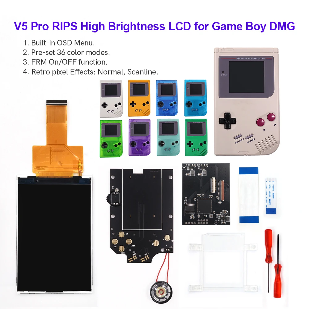 Hispeedido GBO V5 Pro OSD IPS подсветка меню Снасти 36 цветов комплект для GameBoy DMG GBO GB консоль с динамиком предварительно отрезанный корпус