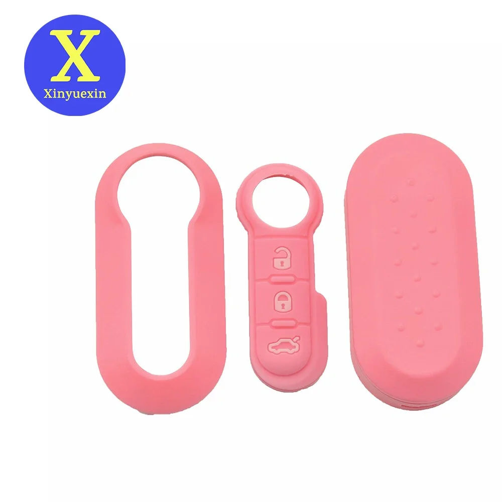 Xinyuexin 3 Button Remote Key Shell Case with Colorful Silicone Pad for Fiat 500 Panda Punto Bravo Doblo Ducato Car Accessories