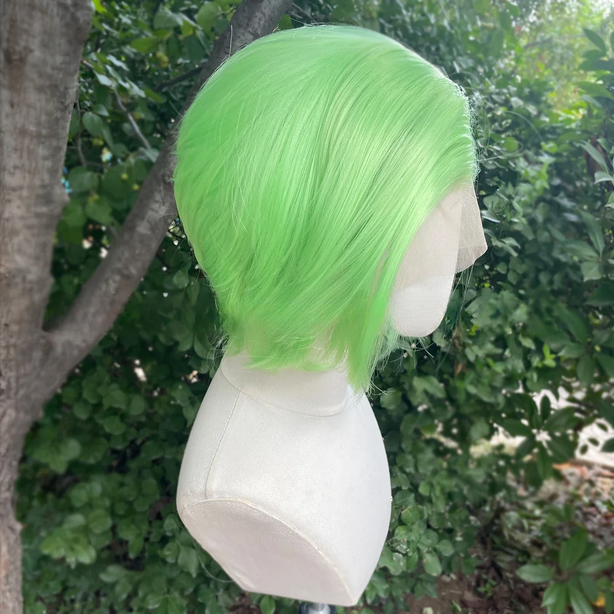 6inch Short Straight 13x4 Synthetic Lace Wigs High Density Glueless Wig For Men's Halloween Costume Light Green Wig